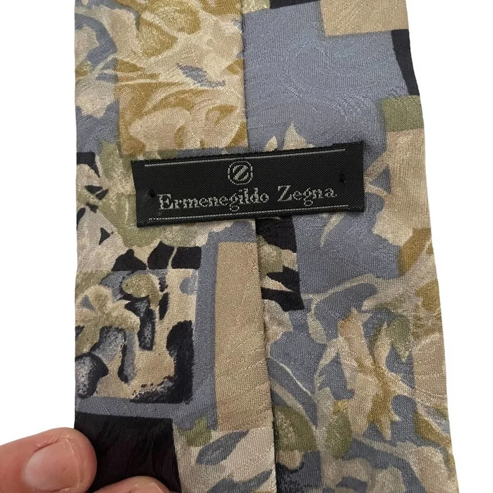 Ermenegildo Zegna Silk Floral Tie Blue‎ Cream